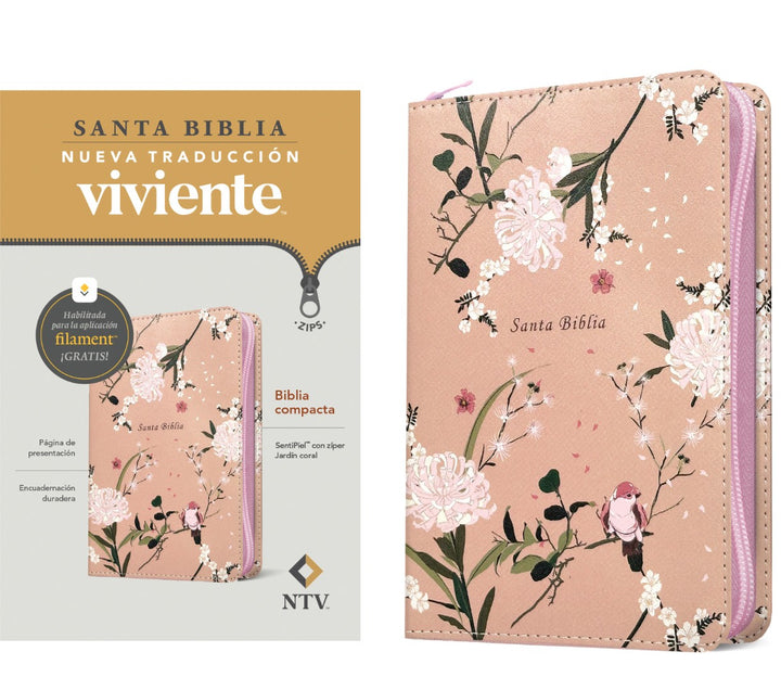 Biblia Compacta NTV De Zíper, Con Filament, Jardín Coral - Re-vived