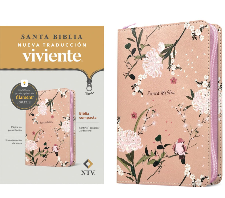 Biblia Compacta NTV De Zíper, Con Filament, Jardín Coral - Re-vived