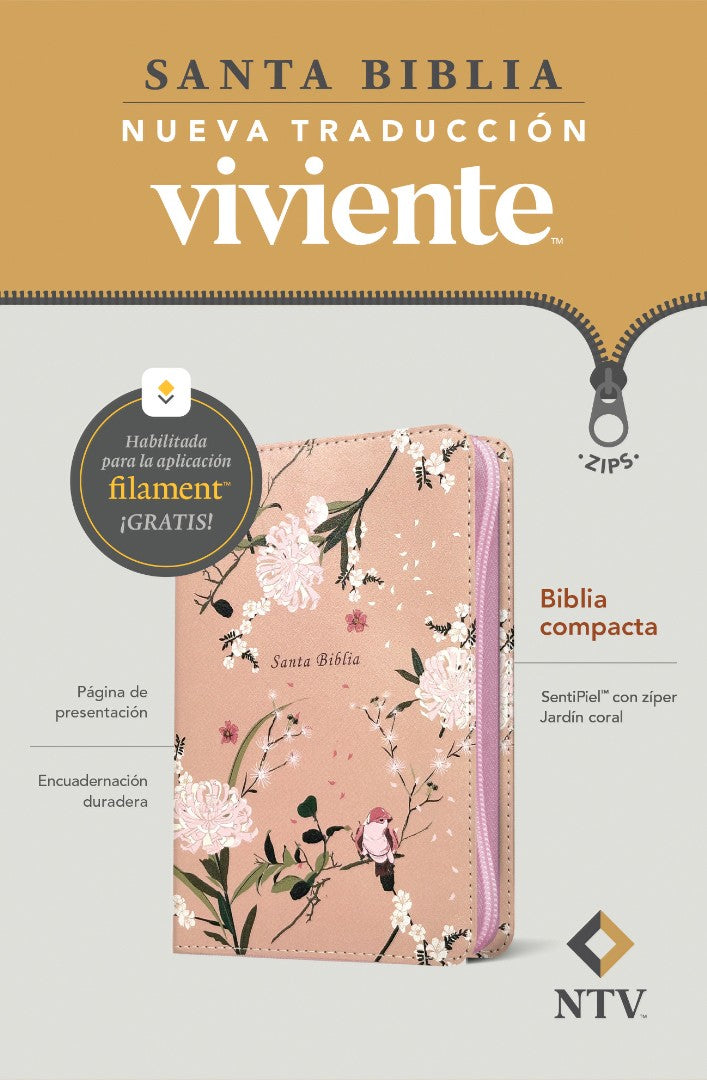 Biblia Compacta NTV De Zíper, Con Filament, Jardín Coral