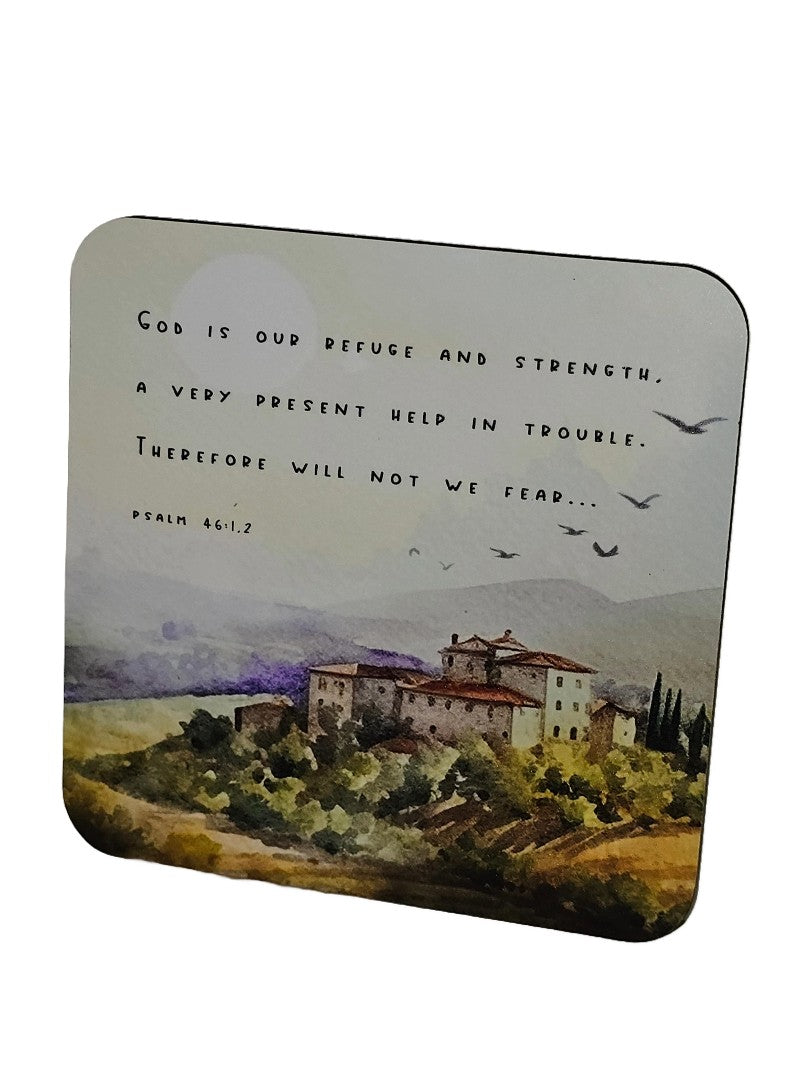 Bible Coaster - God Is Our Refuge And Strength Italian Scene - Re-vived
