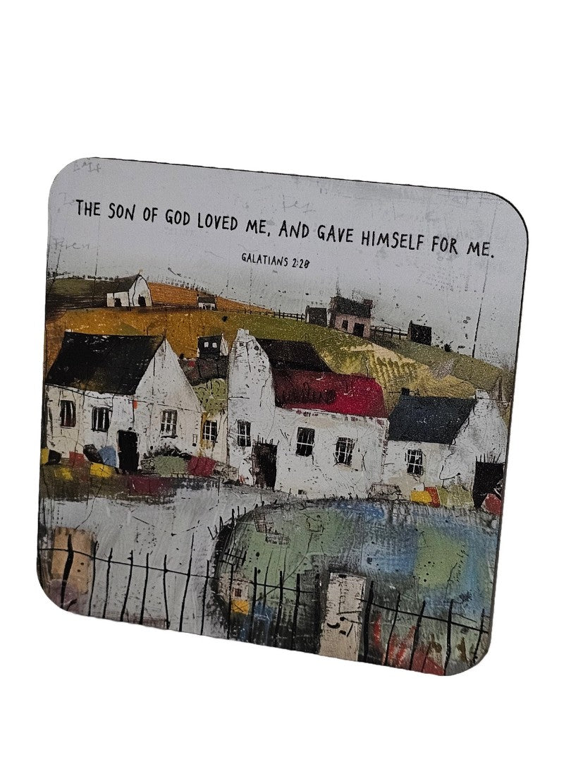 Bible Coaster - The Son Of God Loved Me - Whimsical Village - Re-vived