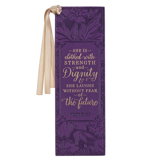 Bookmark Faux Leather Purple Strength And Dignity Prov. 31:2