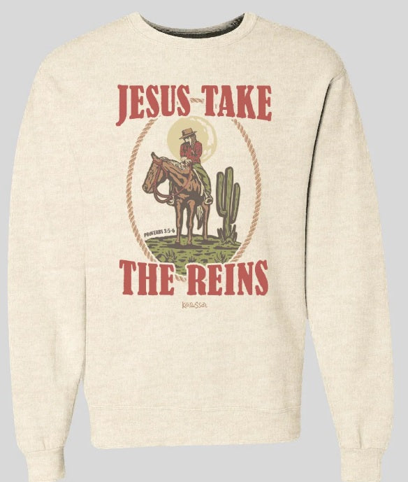 Jesus Take the Reins Crew Fleece XL