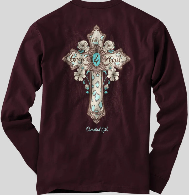 Turquoise Cross Long Sleeve Tee Large