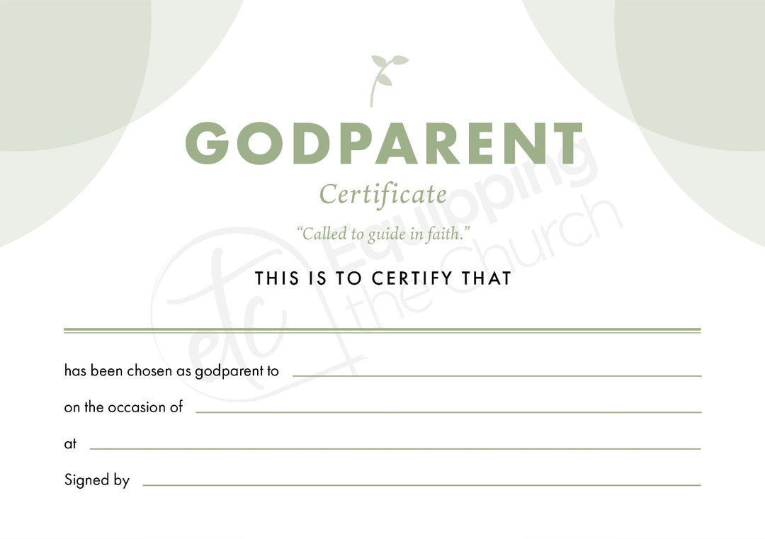 ETC Godparent Certificate A5 Landscape (pack of 10) - Re-vived