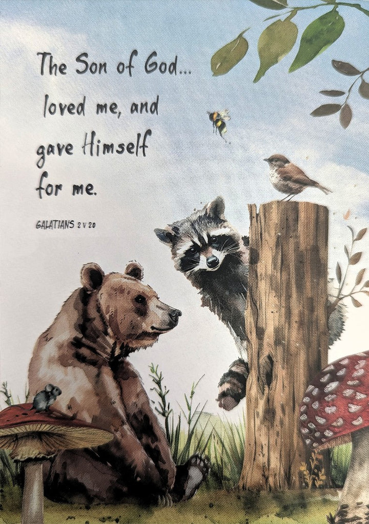 The Son of God Loved Me (Racoon) Bible Card - Re-vived