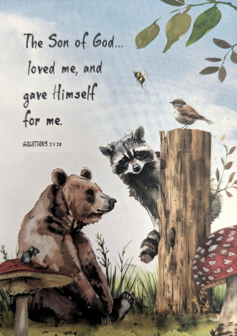 The Son of God Loved Me (Racoon) Bible Card - Re-vived