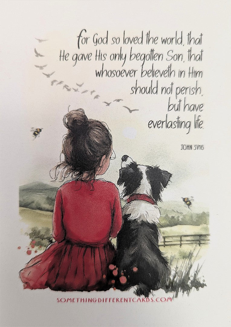 Our Father in Heaven (Girl & Dog) Bible Card - Re-vived