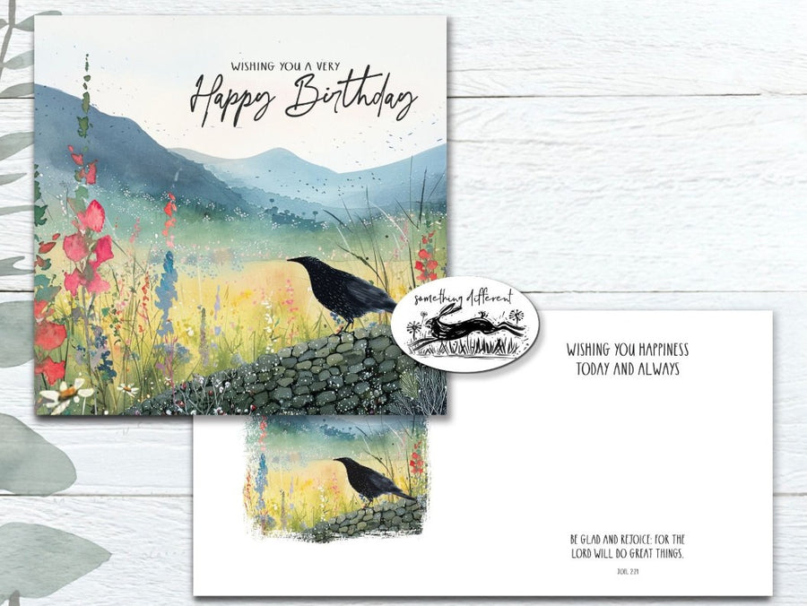 Blackbird on Stone Wall Birthday Card - Re-vived