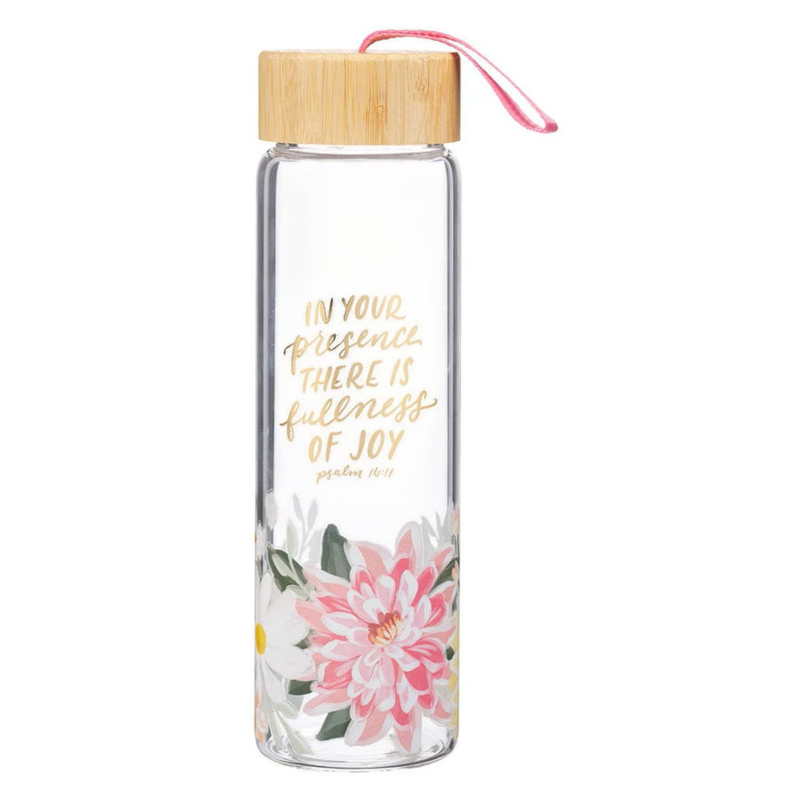 Fullness of Joy Floral Glass Water Bottle with Bamboo Lid