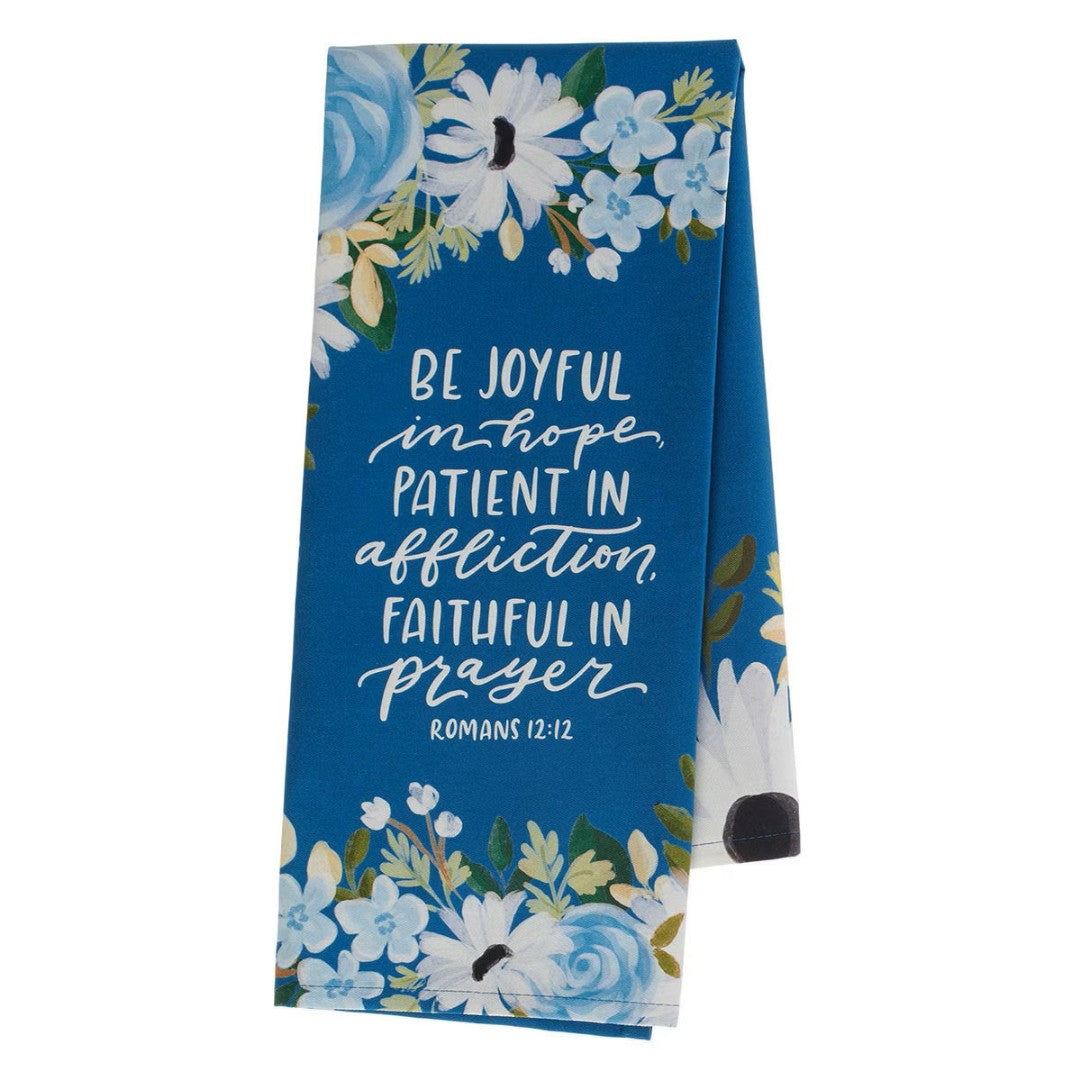 Be Joyful Blue Floral Cotton Tea Towel