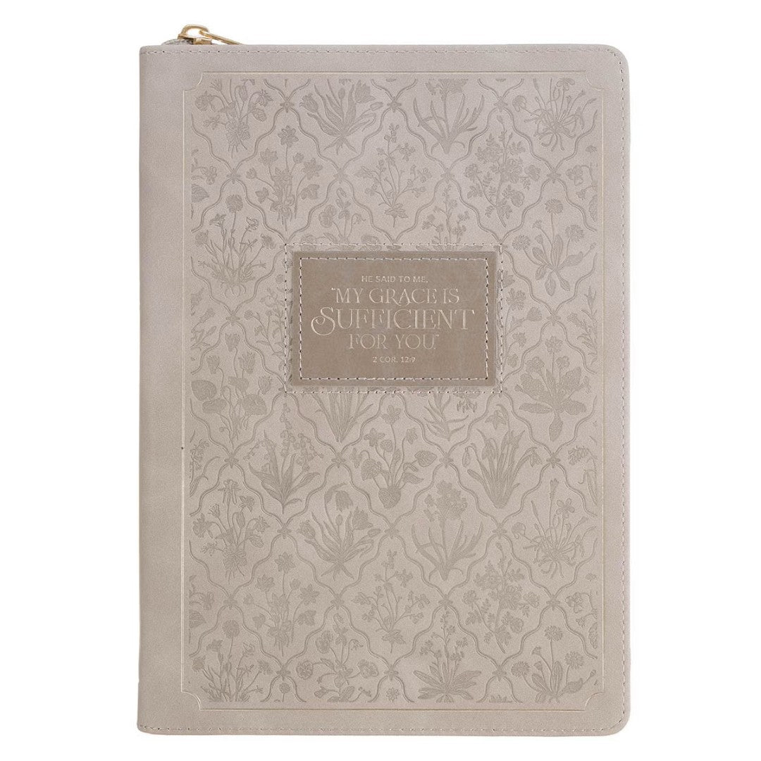 Sufficient Grace Taupe Classic Journal with Zipper Closure