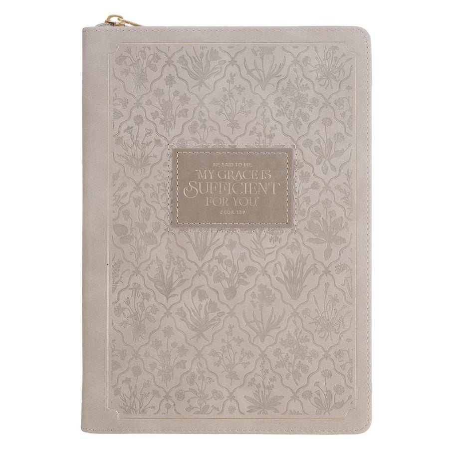 Sufficient Grace Taupe Classic Journal with Zipper Closure