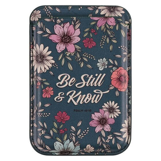Be Still Teal Faux Leather Botanical Phone Wallet