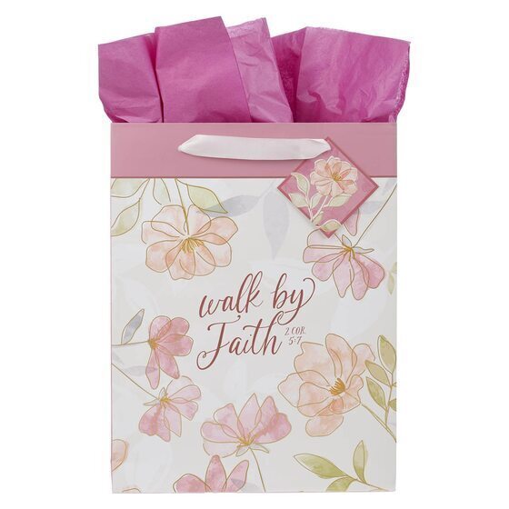 Walk By Faith Pink Cosmos Large Portrait Gift Bag