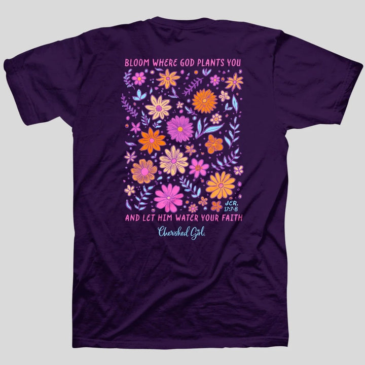 Bloom Where God Plants Cherished Girl T-Shirt XL