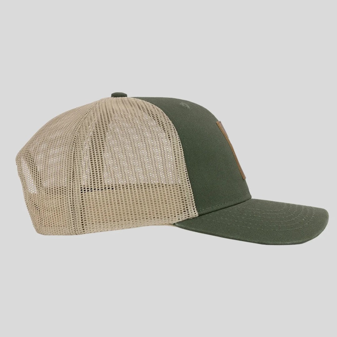 Leather Cross Olive Cap