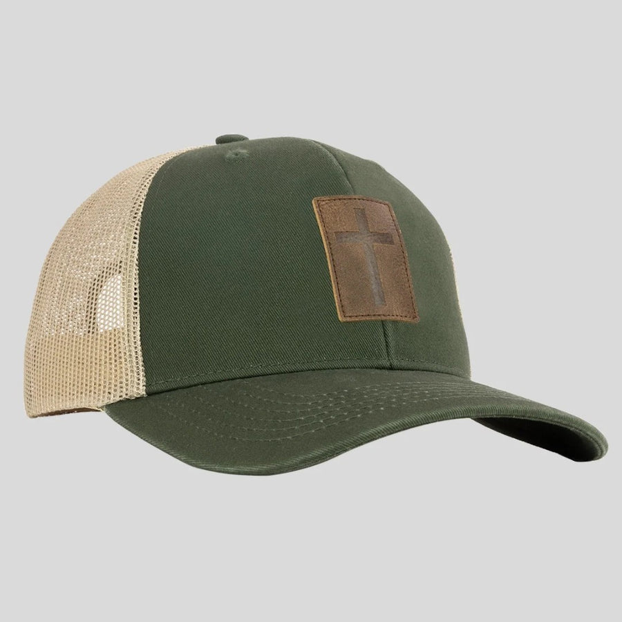 Leather Cross Olive Cap