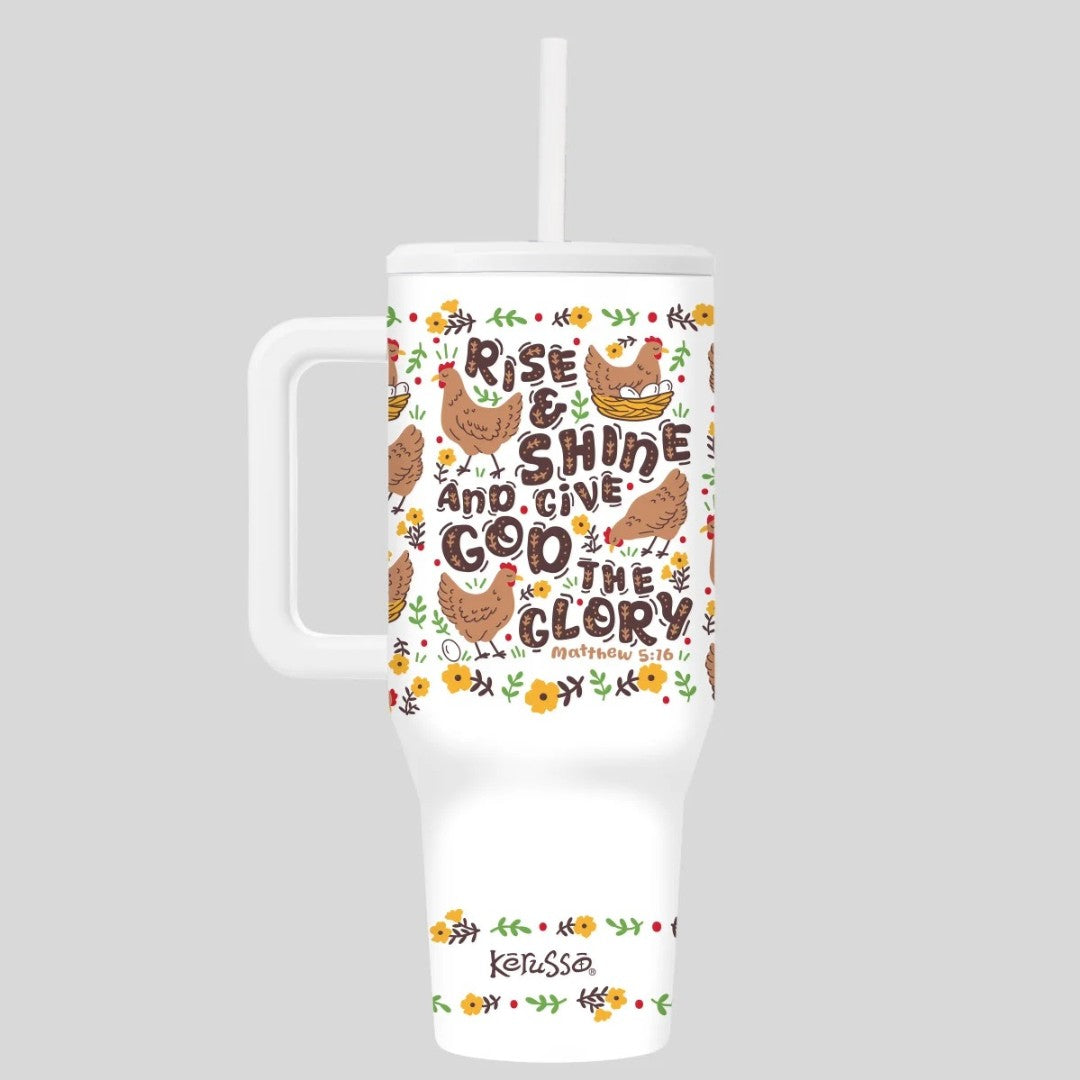 Rise & Shine - 40oz Sleek Style Stainless Steel Mug w/ Straw