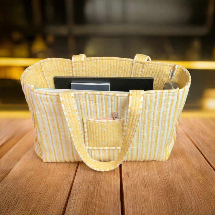 Sunburst Lattice Luxe Quilted Tote - Re-vived