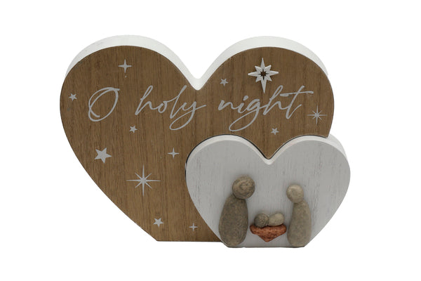 Pebble Nativity Heart Plaque: O Holy Night