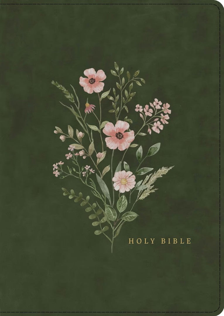 CSB Large Print Compact Reference Bible, Olive Floral