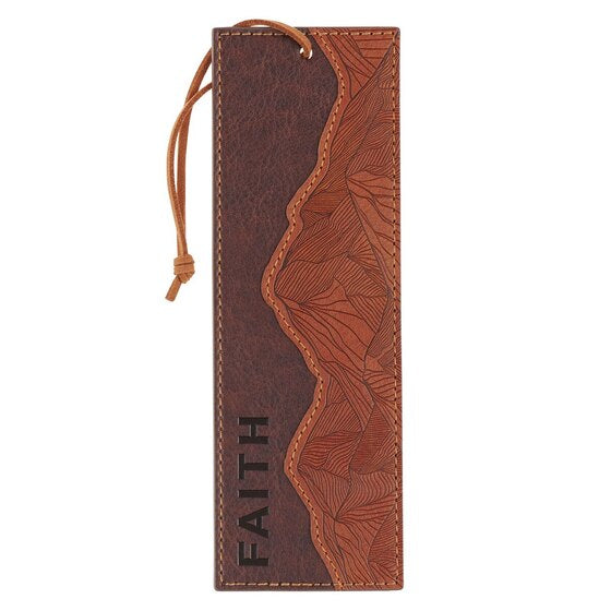 Faith Can Move Mountains Brown Faux Leather Bookmark