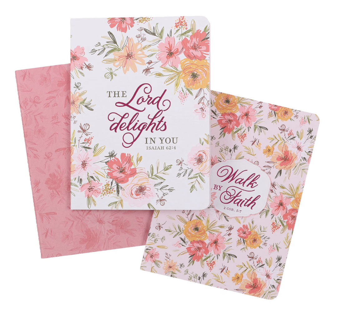 Walk By Faith Berry Pink Floral Large Notebook Set
