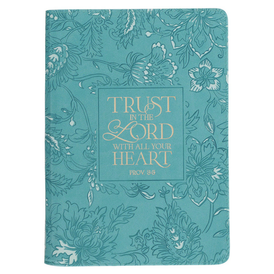 Trust in the Lord Teal Floral Faux Leather Journal w/ Zipper