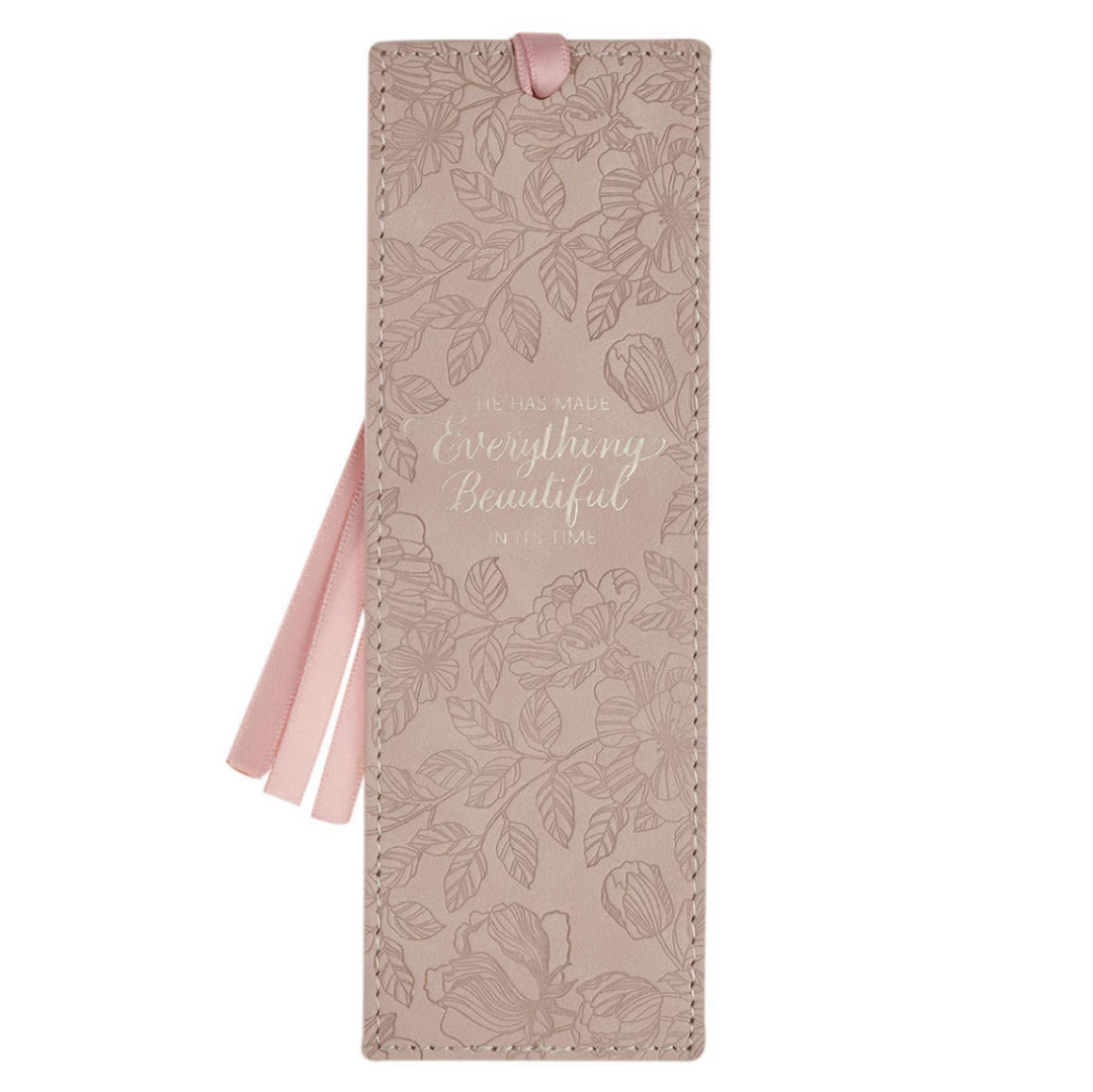 Everything Beautiful Blush Floral Faux Leather Bookmark
