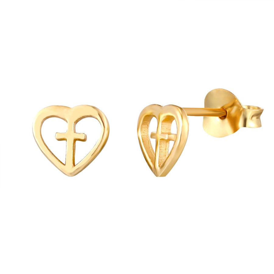 Cross And Heart Stud Earrings