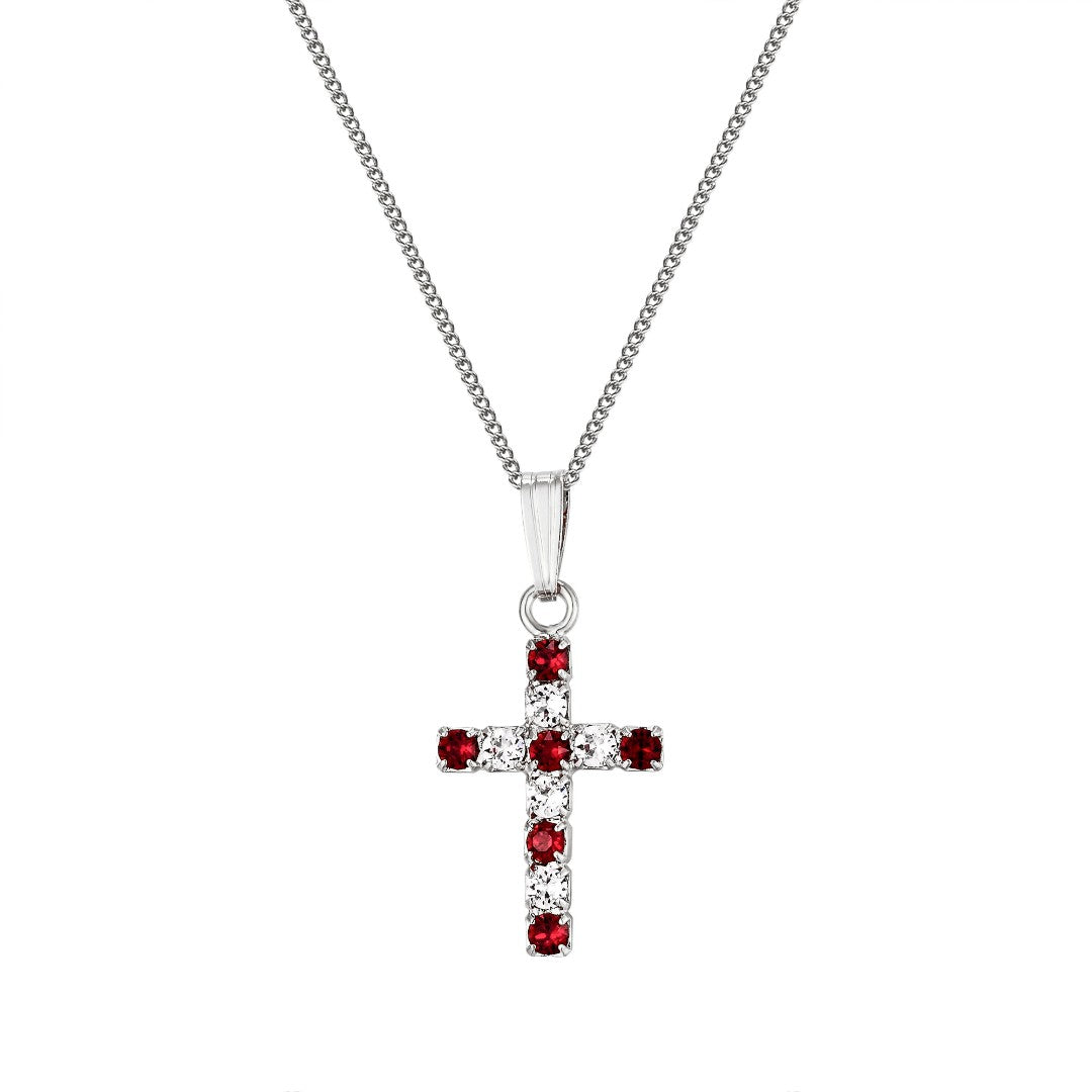 Ruby & Clear Swarovski Crystal Cross Pendant