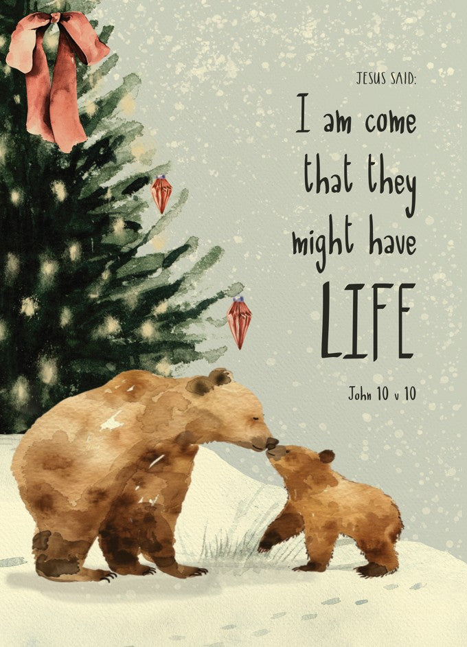 Christmas Bears in Snow Bible Card