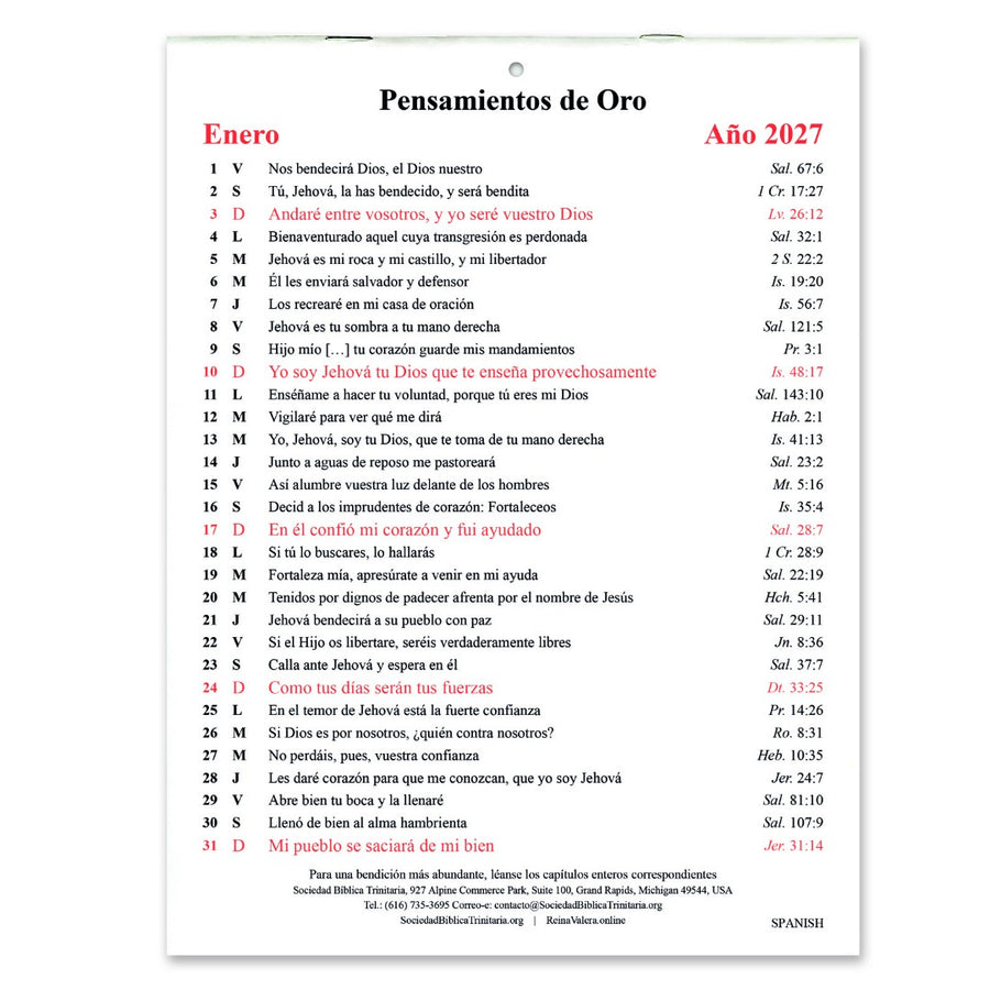 Spanish Golden Thoughts Calendar 2027