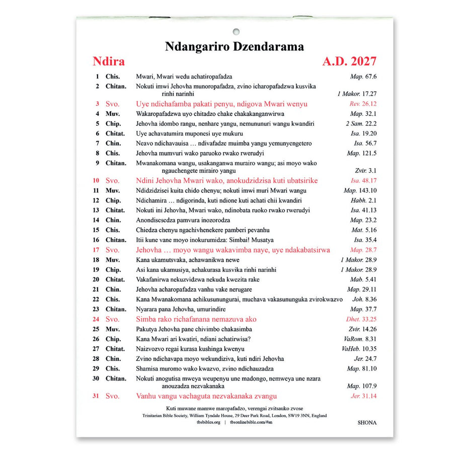 Shona Golden Thoughts Calendar 2027