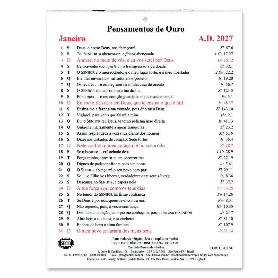Portuguese Golden Thoughts Calendar 2027