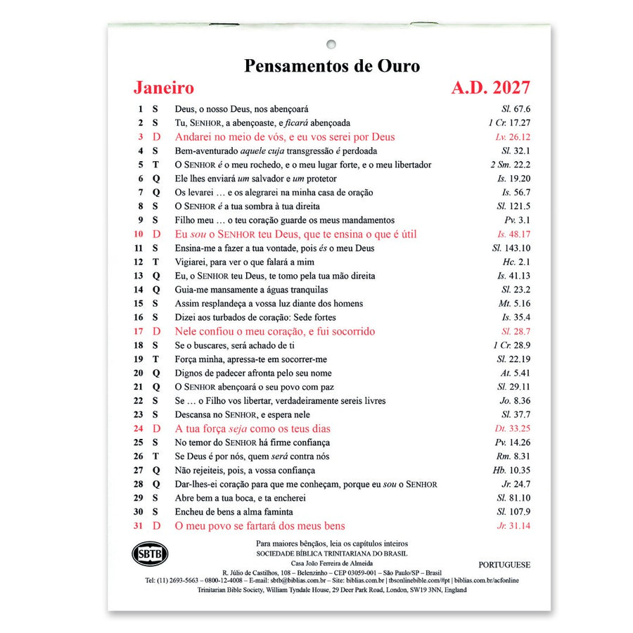 Portuguese Golden Thoughts Calendar 2027