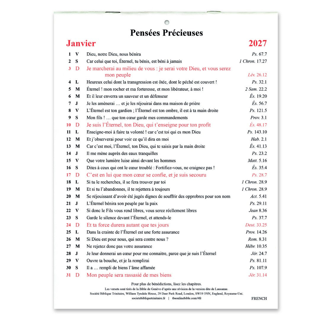 French Golden Thoughts Calendar 2027