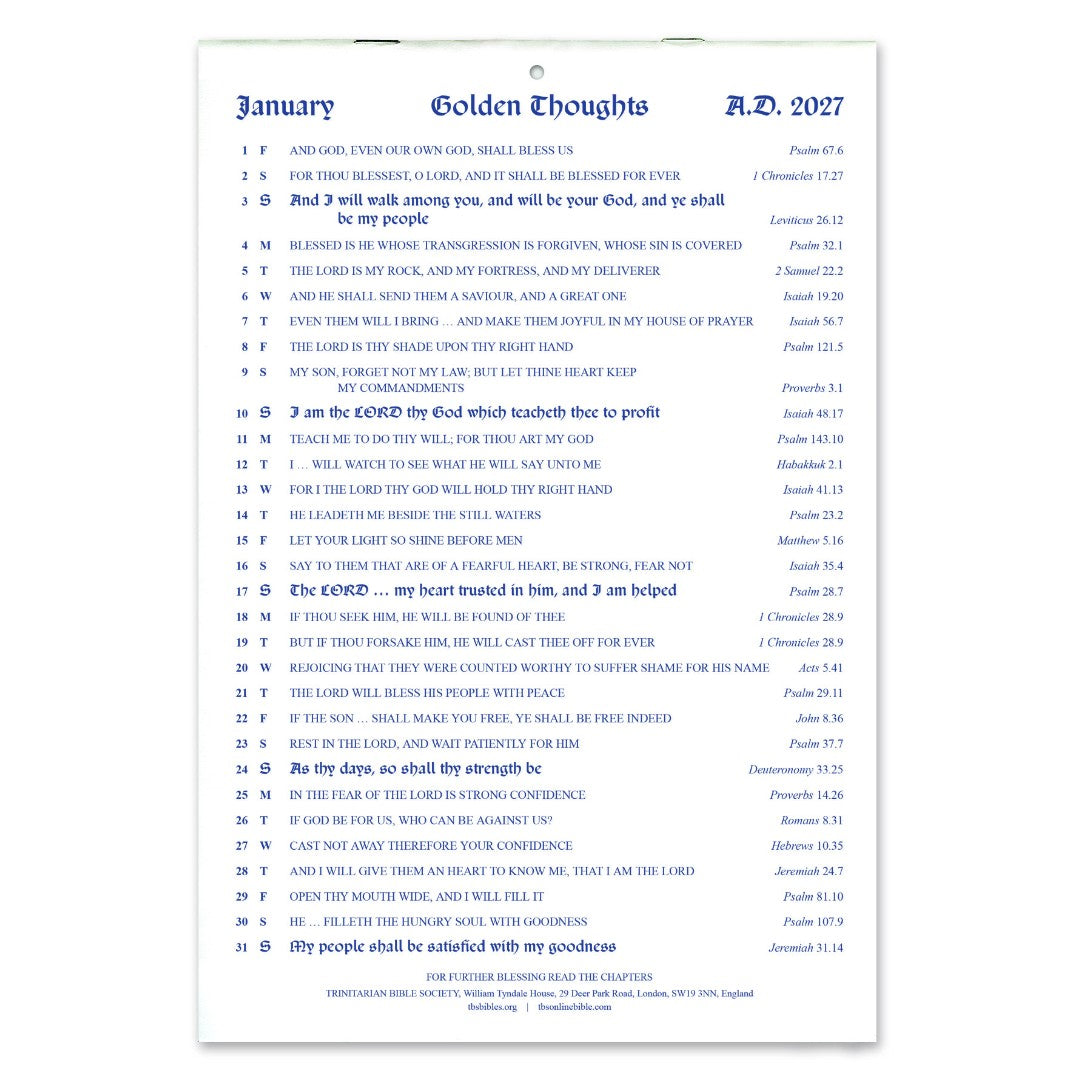 English Golden Thoughts Calendar 2027