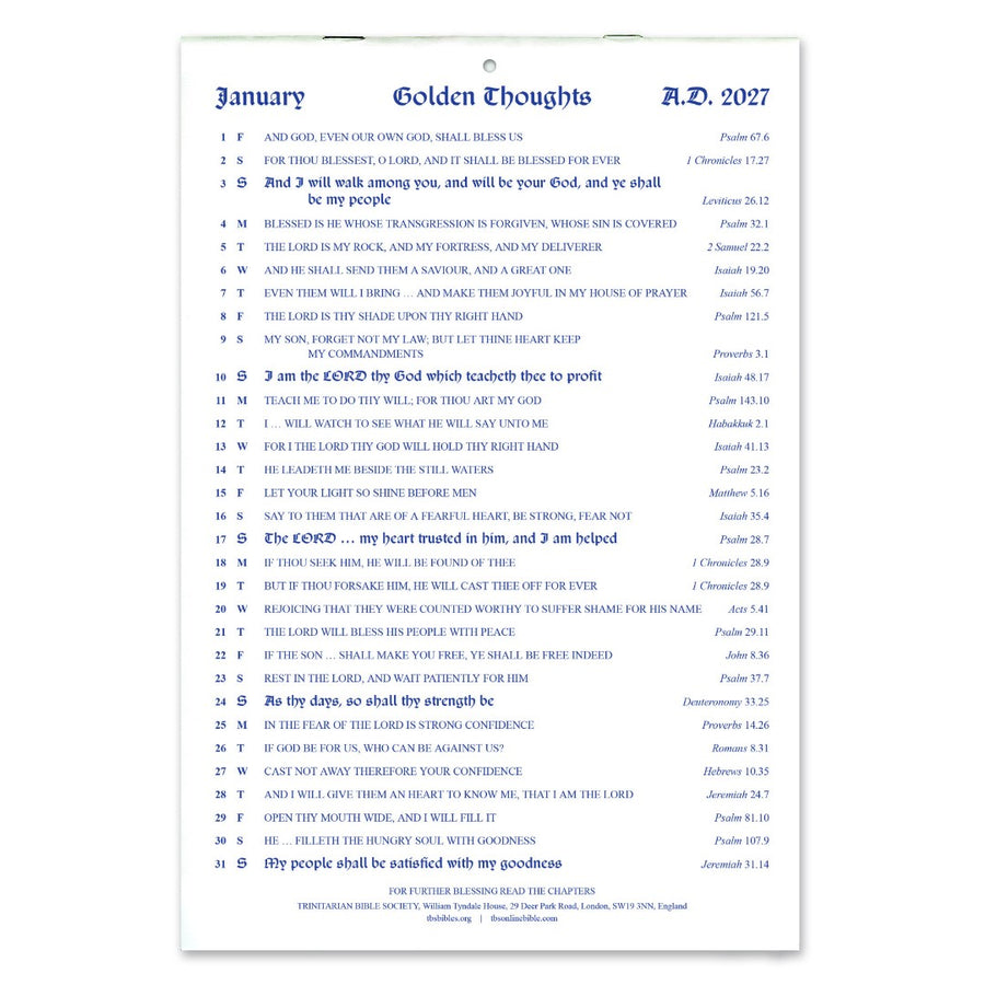 English Golden Thoughts Calendar 2027