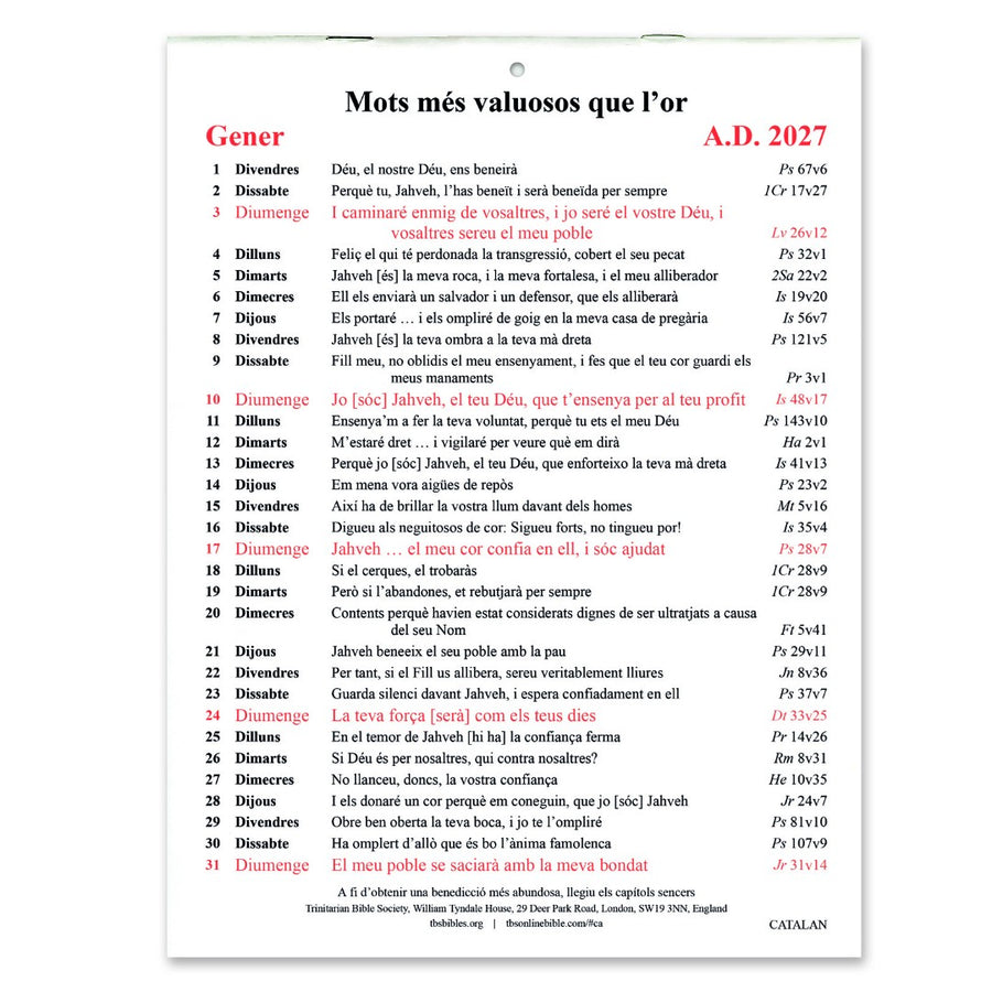 Catalan Golden Thoughts Calendar 2027