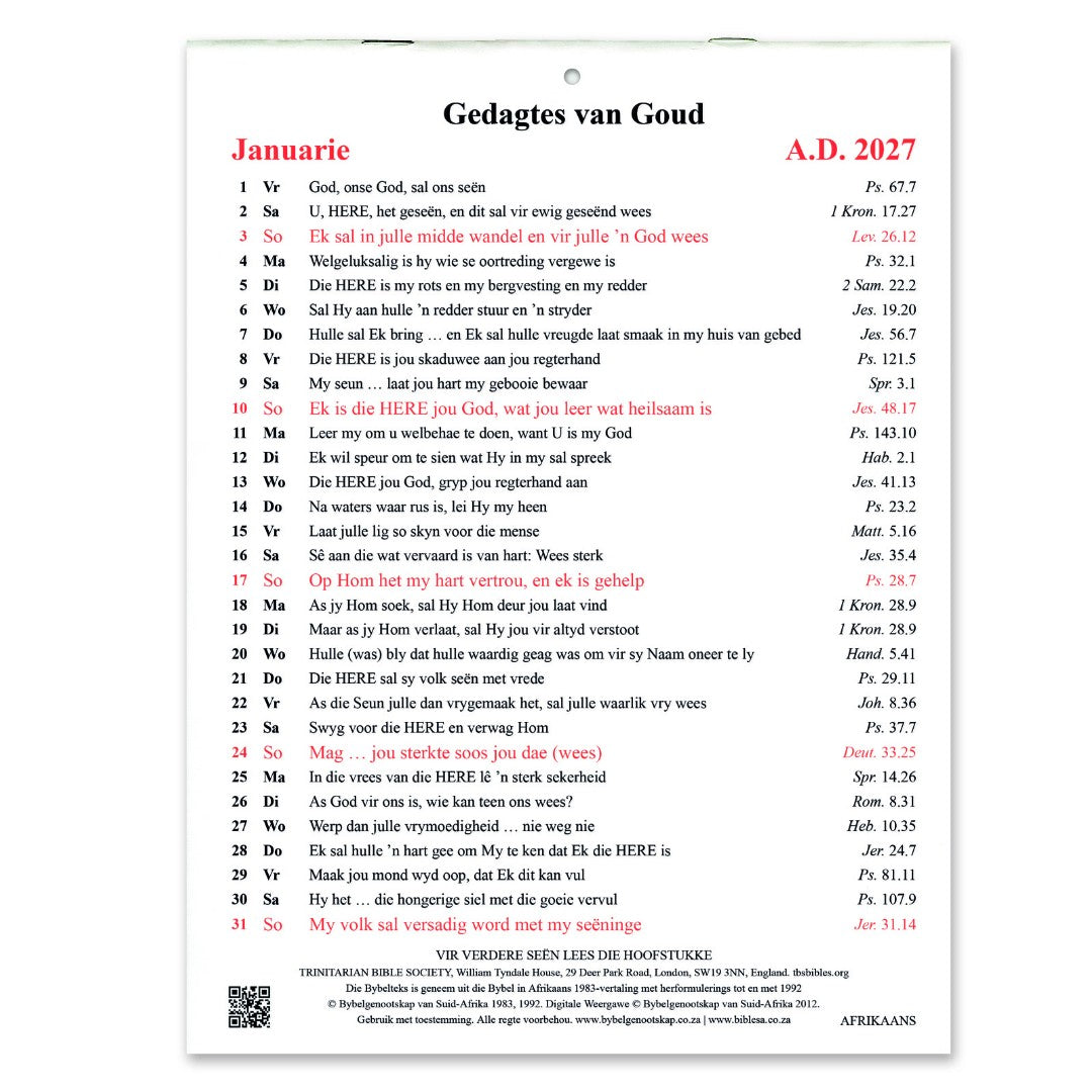 Afrikaans Golden Thoughts Calendar 2027