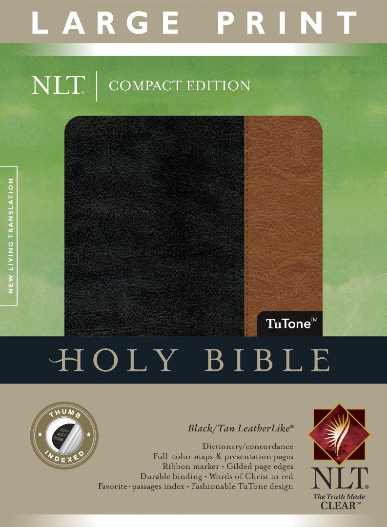 NLT Compact Edition Bible Large Print, Black/Tan, Indexed