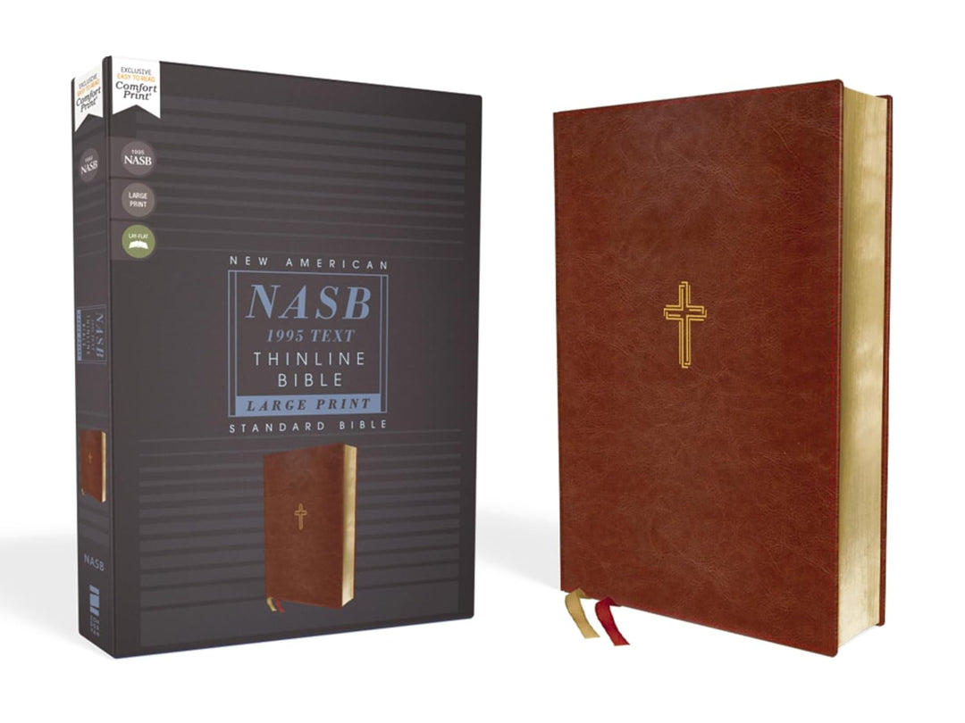 NASB Thinline Bible, Large Print, Borwn, Red Letter Edition - Re-vived