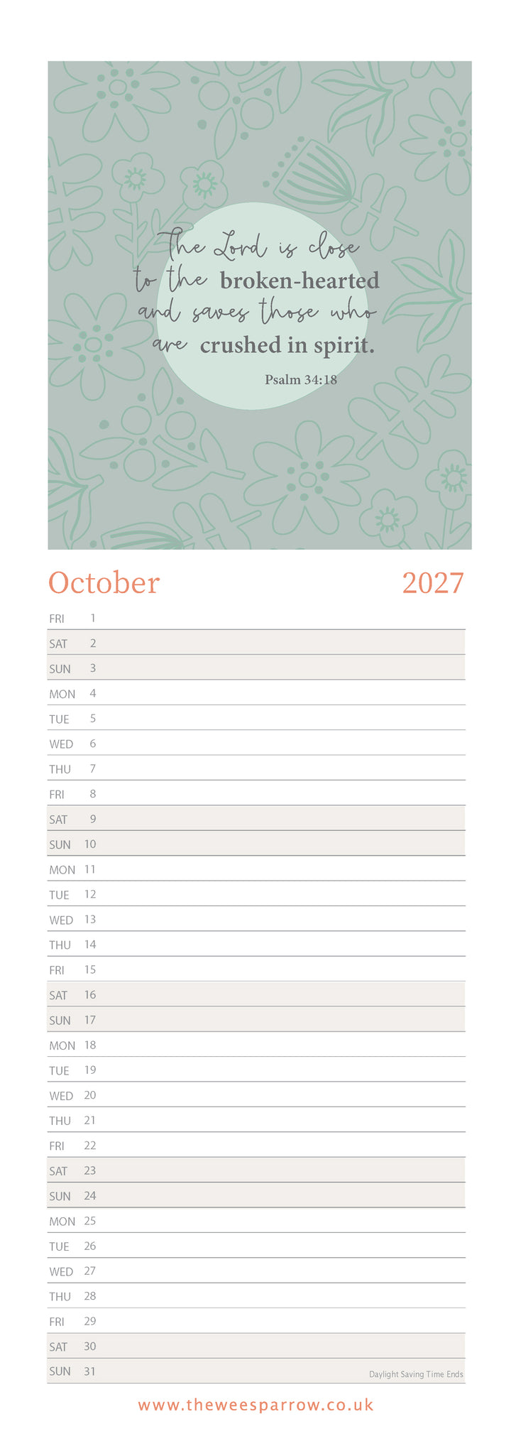 The Wee Sparrow 2027 Calendar (A3 slimline)