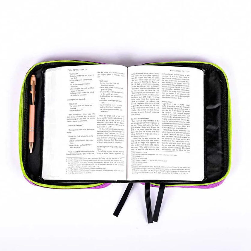 Bible Cover Canvas Purple/ Lime Green, Large - Re-vived