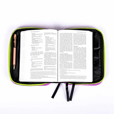 Bible Cover Canvas Purple/ Lime Green, Large
