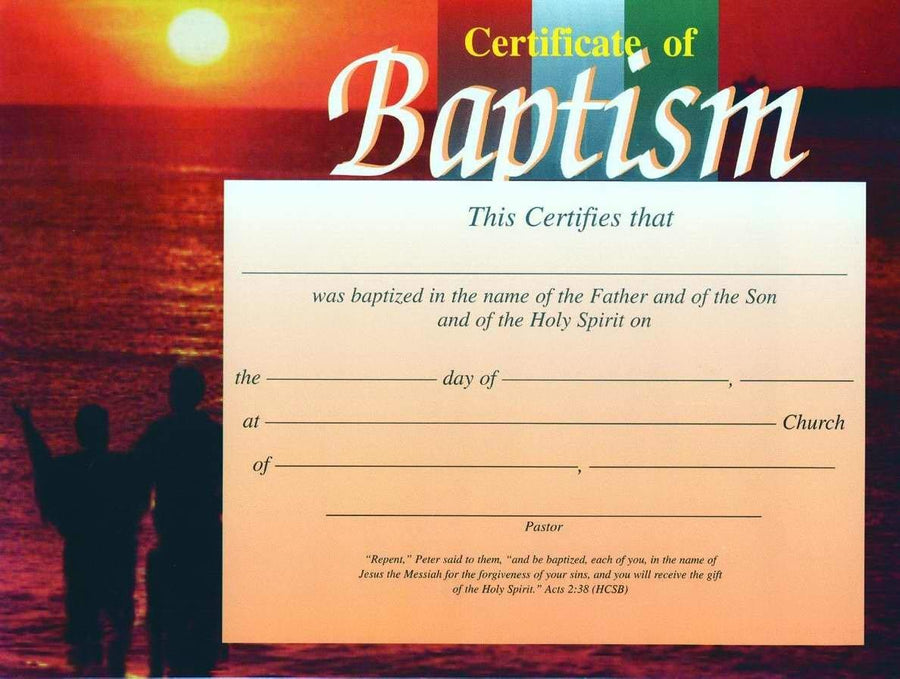 Sunset Baptism Certificate (Pack of 6) - Re-vived