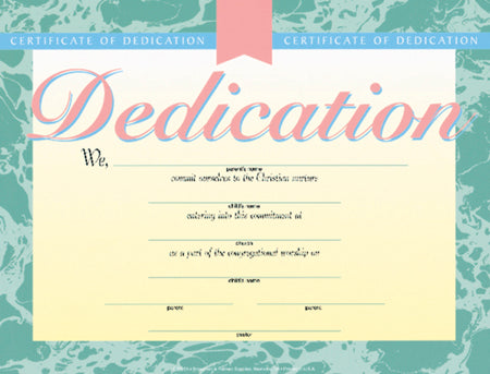 Dedication Certificate (Pack of 6)