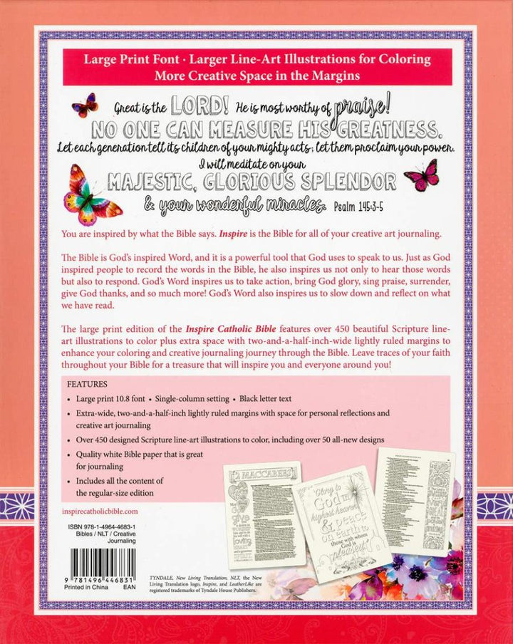 NLT Inspire Catholic Bible Large Print, Pink Fields - Re-vived